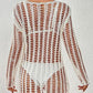 Long Sleeve Crochet Swimwear Cover Up - Sexy Beach Dress