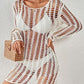 Long Sleeve Crochet Swimwear Cover Up - Sexy Beach Dress