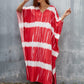 Red V-Neck Print Beach Kaftan Dress Cover-Up
