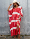 Red V-Neck Print Beach Kaftan Dress Cover-Up