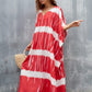 Red V-Neck Print Beach Kaftan Dress Cover-Up